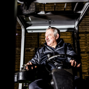 forklift driver sitting in the cabin of cesab m300h hydrostatic forklift truck